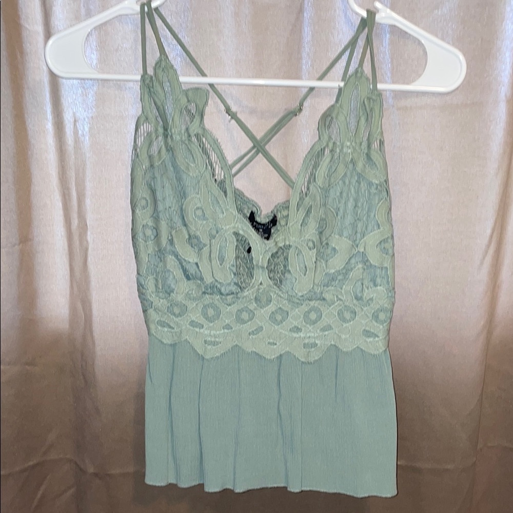 Lace Trim Strappy Top in Light Green
